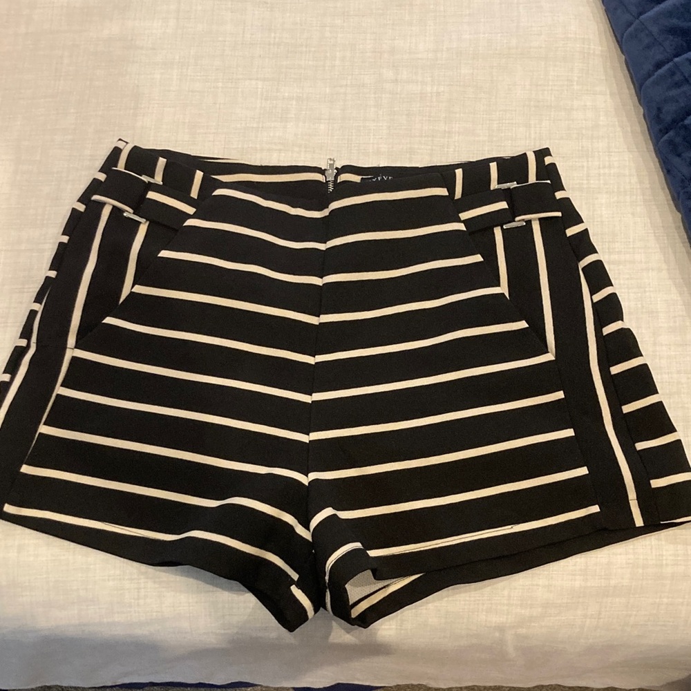 HYFVE Black and White Striped High Waist Shorts